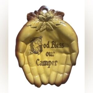 Vintage Arrow God bless our camper ceramic  Decorative Plaque